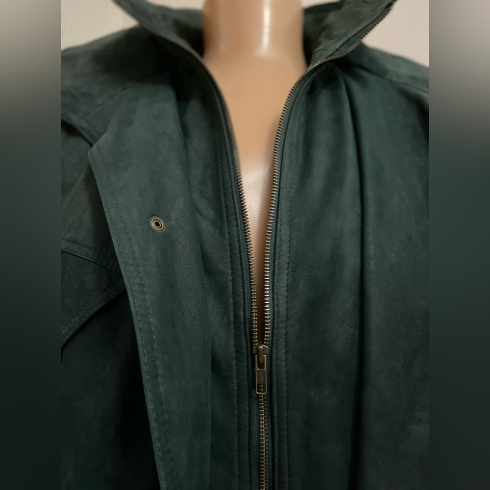 Fluid Internationale~Men’s~Vtg.~Dark Green~Genuine Leather~Bomber Jacket~Size XL - Picture 6 of 16